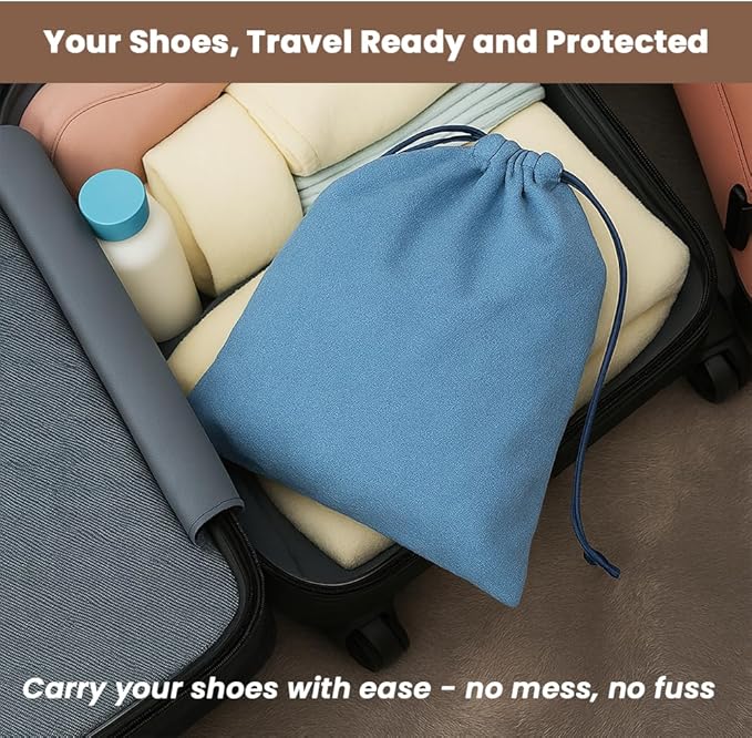 LFH Cotton Rich Shoe Storage Bags with Drawstring, Dustproof Breathable Reusable Organizer, Perfect For Travel, Dorm, Hotel, College, Gym, Easy to Carry, Machine Washable 8"x17" (Pack of 4) - Sky Blue