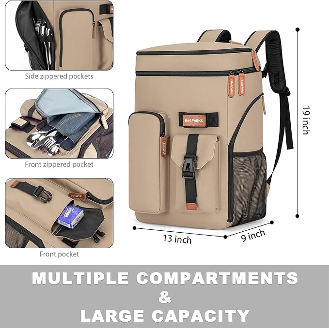 BAGPARKK Insulated Cooler Backpack,33/45 Cans Multifunctional Double Deck Leakproof Cooler Bag with Sternum Strap,Large Capacity Lightweight Travel Camping Beach Backpack