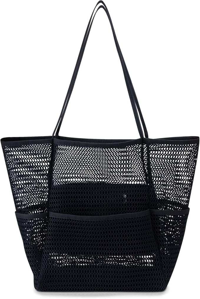 Iioscre Beach Bag for Women, Causal Hobo Pool Bags with Zipper Inner Pocket, Foldable Swim Tote Bag for Vacation Essentials