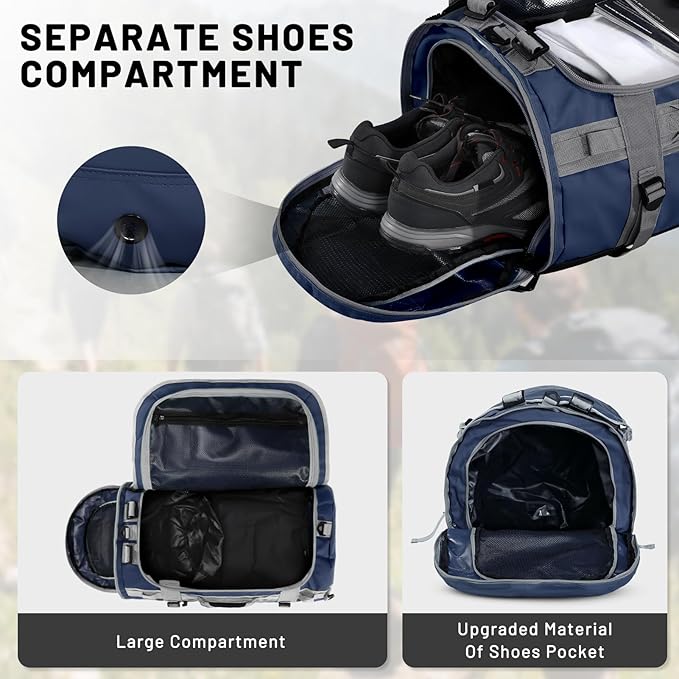 MIER Large Duffel Backpack Sports Gym Bag with Shoe Compartment, Heavy Duty and Water Resistant, Navy Blue, 90L