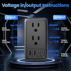 2000W 220V to 110V Voltage Converter US to Europe for Hair Dryer, Converter for European Travel, Travel Adapter with 2 USB A and 2 USB C Ports (Matt Black)