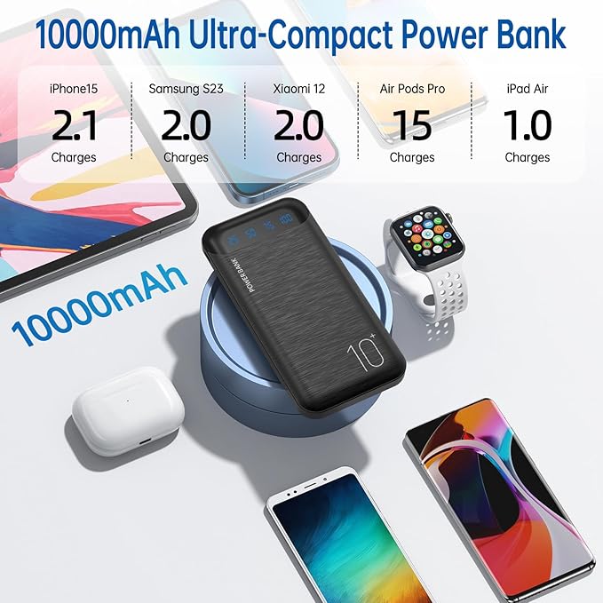 YOBON Power Bank 2 Pack 10000mAh Portable Charger with 2 USB 2.4A Outputs & USB C in/Out Slim Battery Pack for Huawei iPhone 16 15 14 13 12 iPad Samsung Galaxy Android Tablet