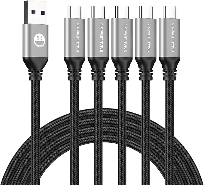USB Type-C to A Cable 5pack 6ft Braided Fast Charging 3A Quick Charger Cord, 6 Foot Compatible iPhone 17/17 Pro/16e/16/15 Pro Max,Samsung Galaxy S10 S9 S8 Plus, Note 10 9 8, LG V50 V40 G8 G7(Silver)