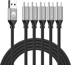 USB Type-C to A Cable 5pack 6ft Braided Fast Charging 3A Quick Charger Cord, 6 Foot Compatible iPhone 17/17 Pro/16e/16/15 Pro Max,Samsung Galaxy S10 S9 S8 Plus, Note 10 9 8, LG V50 V40 G8 G7(Silver)
