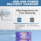 Android Charger Fast Charging, 45W USB-C Super Fast USB C Phone Charger Block with 10FT Cable for Samsung Galaxy S26 S25 S24 S23 Ultra/S26 S25 S24 S23 S22 S21 S20/Note 10/20-Blue