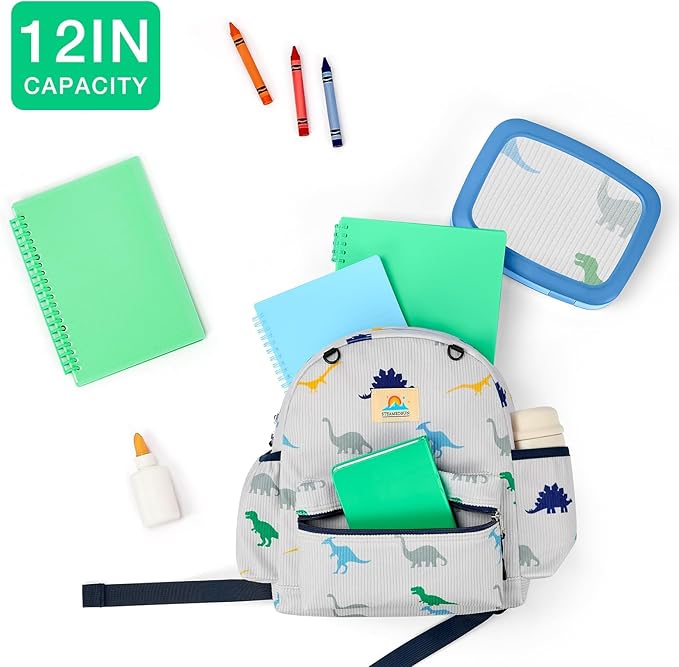 STEAMEDBUN Corduroy Toddler Backpack for Boys 2-4: Kids backpack for Boys Girls - 12 inch Preschool Kindergarten Backpacks - Dinosaur