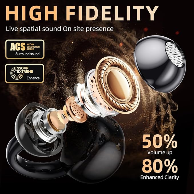 Jewelry-Inspired Clip On Earbuds,Comfortable Fit Open Ear Clip-On Headphones,Wireless Bluetooth Ear Cuff Headphones for Women,Earrings Earbuds for Running,Office,Sport&Gift (Butterfly - Black)