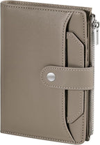 Dadanism RFID Passport Holder for Travel, Pu Leather Passport Wallet Cover with Card Holders, SIM Slots, Zippered Coin Pocket and Cash Slot, Slim Compact Travel Wallet for Women, Khaki Brown