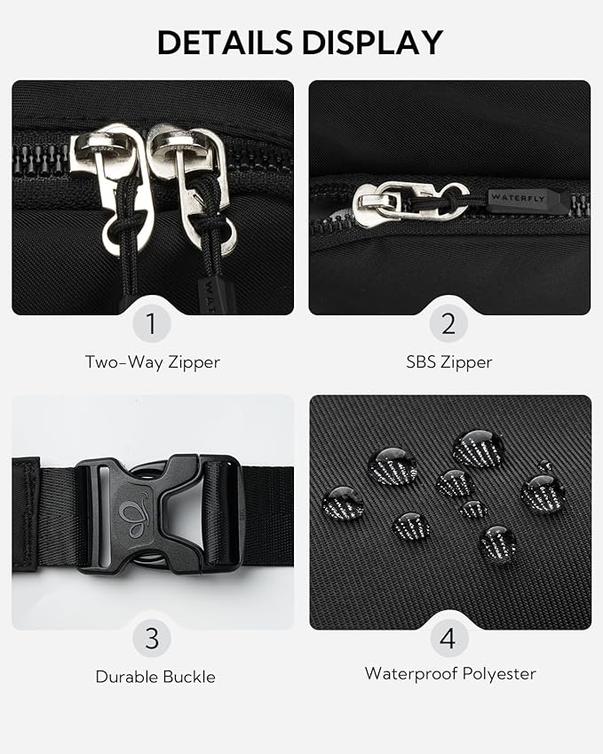 WATERFLY Waist Packs Fanny Pack: Small Fashion Belt Bag Casual Waist Bag for Women Men Hip Pack for Walking Hiking Everywhere