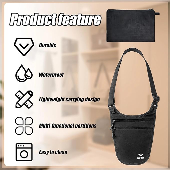 Travel Money Belt Under Clothes,RFID Passport Wallet, Hidden Money Belt for Travel Women Men, Secure Wallet to Protect Cash, Credit Cards