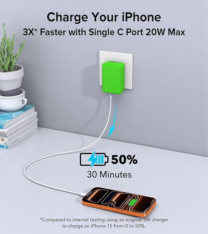 Flat USB C Charger Block, 2-Pack 40W USB C Fast Charging Block 4-Port Dual PD+QC Power Adapter Double Charger Block Multiport Type C Cube Multiple Wall Plug for iPhone 17 16 15 14 13 12 Pro Max(Green)