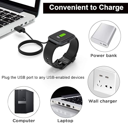 [2-Pack] Compatible with BIGGERFIVE Brave 2 Smartwatch Charger, Magnetic USB Charging Cable for BW02&BW01 (not for Vigor 2L) (Black&Black)