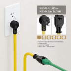 Right Angle Four-in-One 12AWG Heavy Duty 15 Amp Household AC Plug to 20 Amp T Blade Adapter Cable,5-15P to 5-20R/6-15R/6-20R, 4 in 1,15A 125V to 20A 250V Adapter Cable 6FT