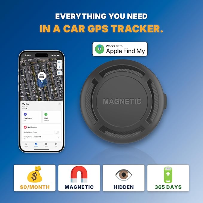 GPS Tracker for Vehicles - Magnetic Mini Car GPS Tracker, No Subscription, Works with Apple Find My, Anti-Theft Real-Time Vehicle Tracker, IP67, 365 Day Battery (iOS Only)