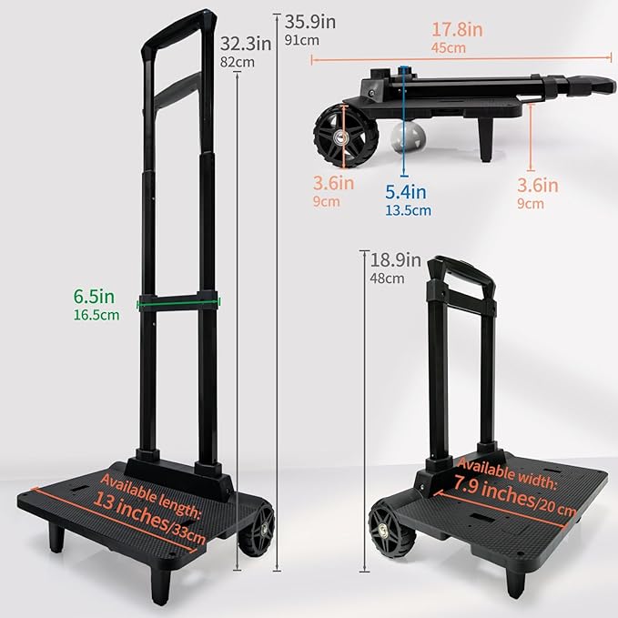 Folding Backpack Luggage Cart with Elastic Straps, Lightweight Aluminum Frame for Travel, Work & Daily Use