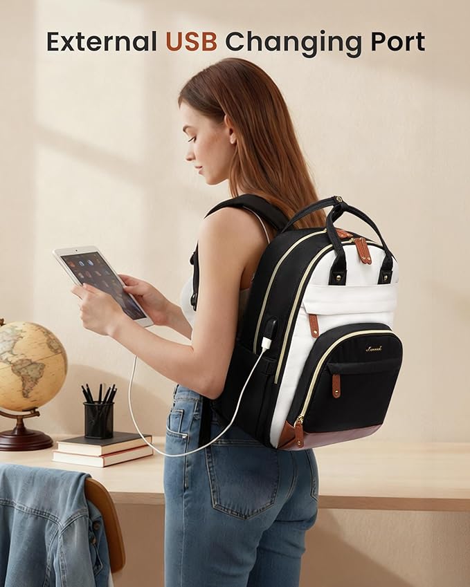 LOVEVOOK Backpack for Women,Laptop Backpack Women,Fits 15.6 Inch Laptop Bag,School Backpacks,Fashion Travel Work Anti-theft Bag,Waterproof Business Computer College Backpack Purse,Beige-Grey-Grey