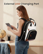 LOVEVOOK Backpack for Women,Laptop Backpack Women,Fits 15.6 Inch Laptop Bag,School Backpacks,Fashion Travel Work Anti-theft Bag,Waterproof Business Computer College Backpack Purse,Beige-Grey-Grey