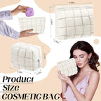Huhumy 2 Pcs Puffy Makeup Bag Quilted Cosmetic Pouch for Women Cute Checkered Travel Toiletry Bag Puffer Makeup Organizer Purse Pouch Preppy Pencil Case with Zipper(White)