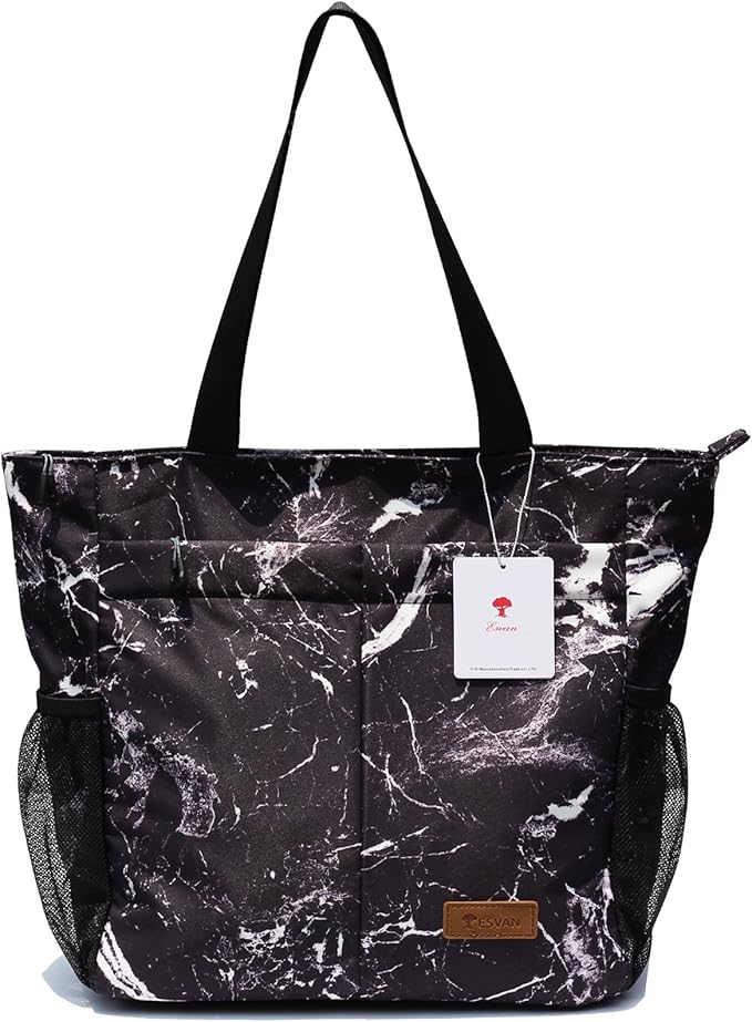 ESVAN Original Floral Tote Bag Large Shoulder Bag with Multi Pockets for Gym Travel Beach Daily Bags