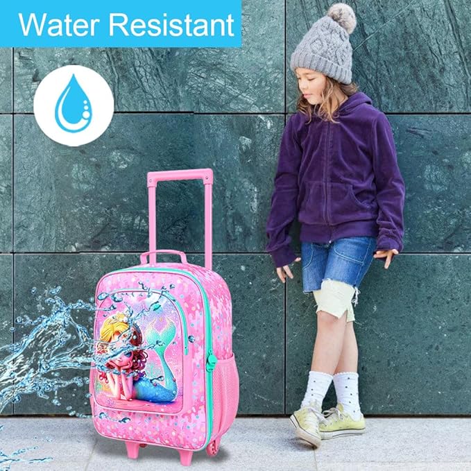 2Pcs Kids Suitcase for Girls, Carry on Rolling Luggage with Wheels, Mermaid Travel Suitcases Set with Toddler Backpack(Pink)