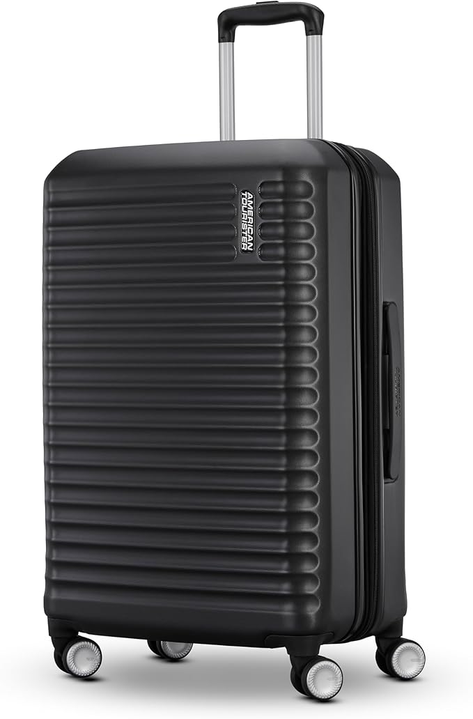 American Tourister Stratum 3.0 Medium 24-Inch Spinner, Airline Approved, Durable Hardside Luggage, Expands 1.5", RightHeight™ Adjustable Handle, Black