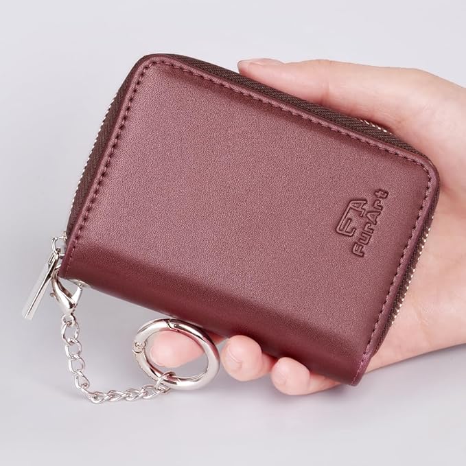FurArt Zipper Wallet Women, RFID Blocking Credit Card Wallet, Business Card Holder, Compact Size KeyChain Wallet