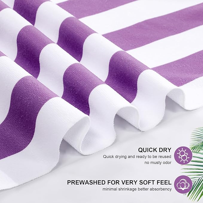 EBOOT 10 Pack Oversized Beach Towel Set Extra Large Pool Towels Microfiber Quick Dry Swim Blanket for Adult Women Men Face Hand Body Bath Travel Pool(Fancy Color,36 x 72 Inch,Cabana Stripe)
