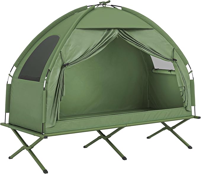 Outsunny Camping Tent Cot, Single Person Folding Cot Combo, Off-Ground Tent, Covered Outdoor Bed with Carry Bag for Hiking, Camping