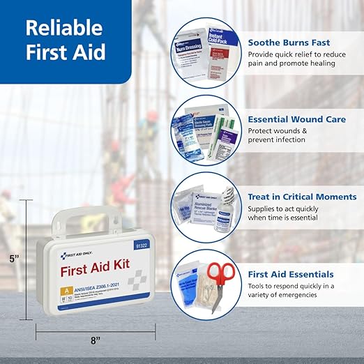 First Aid Only 91322 ANSI A 2021 and OSHA Compliant First Aid Kit, 10-Person Emergency First Aid Kit for Business, Home, Car, and Worksites, 76 Pieces