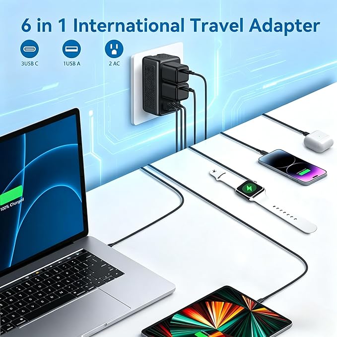 Upgraded 2000W Voltage Converter US to Europe for Hair Dryer, 220V to 110V Power Converter Adapter Combo with 1 USB A & 3 Type C, Converter European Travel Converter for 200+ Countries (Black)