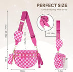 Cross Body Bag for Women Checkered Crossbody Bags Bum Bags for Women Fanny Packs for Girls Small Nylon Checkered Purse Trendy Shoulder Bag (Checkered Rose, One Size)