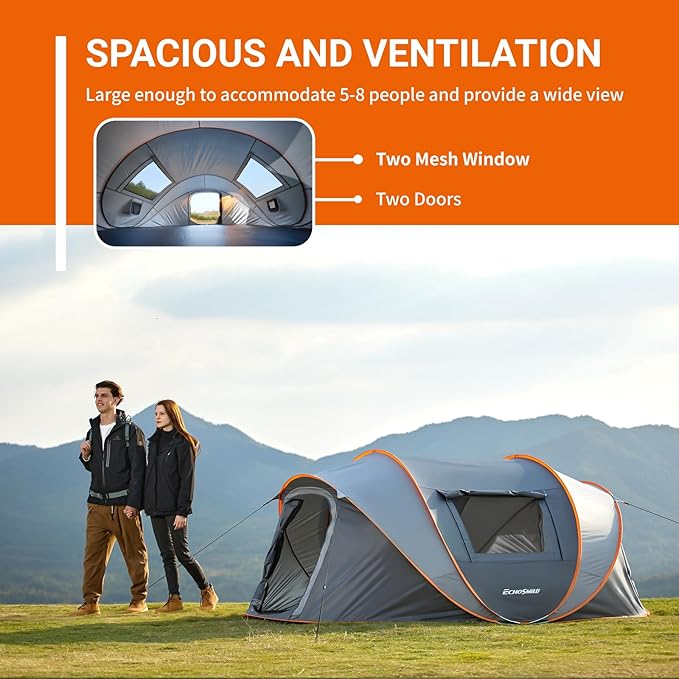 EchoSmile Pop Up Camping Tent, 2/4/6 Person Easy Setup Tent, Water Resistant Dome, Portable with Carry Bag
