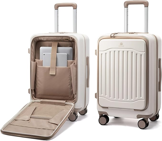 LOVEVOOK Carry On Luggage 22x14x9 Airline Approved, Expandable Hard Shell Suitcase with Spinner Wheels, USB Charging Port & Front Pocket, PC Hardside Rolling Luggage with TSA Lock for Travel