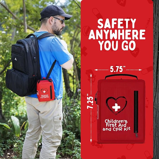 Portable First Aid Kit for Kids with CPR Shield - Ideal for Home, Car, School, Camping, and as a Travel First aid kit. Latex-Free Bandages – Children First Aid Guide by The Life Safety Pro