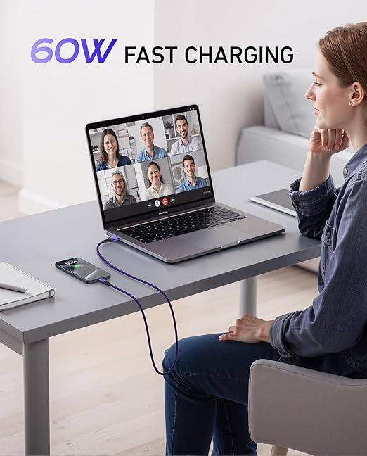 USB to USB C Cable Fast Charging [2 Pack 6FT], USB A to USB C Cable for Car, Durable Braided USB Type C iPhone Charger USBC Cord for iPhone 17/16/15/Pro Max/Plus, Samsung Galaxy S23 and More-Purple
