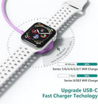 Upgraded Apple Watch Charger, Magnetic Fast Charger, USB C Charger Block Plug Adapter with 6FT iWatch Portable Wireless Fast Charging Cable Cord for iWatch Series Ultra/9/8/7/6/SE/SE2/5/4/3 Purple