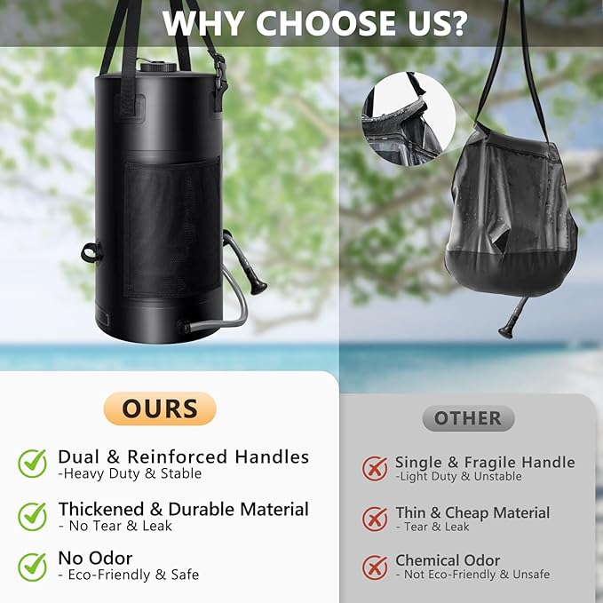 SPACEREST 5 Gal/3 Gal Solar Shower Bag, Solar Heating Camping Shower Bag, On-Off Switchable Shower Head, Portable Shower with Thick Tarpaulin for Camping, Surfing, Outdoor Traveling, No Tear & Leak