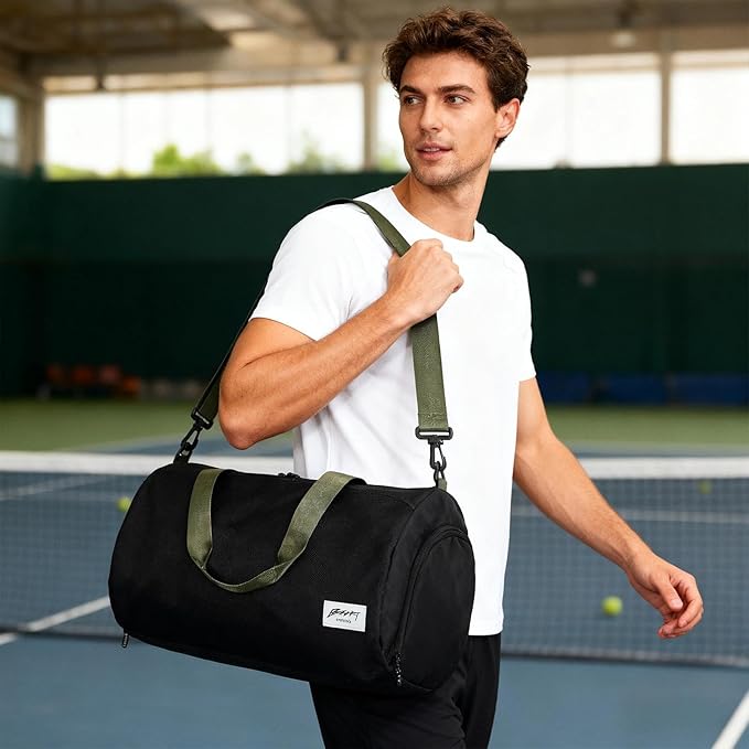 Gym Bags for Men with Side Pocket, 38L Sports Gym Duffle Bag with Wet Pocket&Shoe Compartment, Large Waterproof Sport Duffel Bags for Travel, Sports, Fitness&Workout(Black/Green)