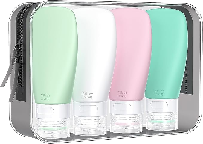 INSFIT Travel Bottles for Toiletries, TSA Approved 3oz Travel Size Containers, BPA Free Leak Proof Squeezable Silicone Tubes for Shampoo Conditioner Lotion Body Wash with Labels