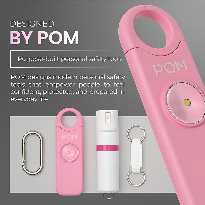 POM Personal Safety Alarm for Women – 130dB Loud Emergency Siren, USB-C Rechargeable with Bright LED Flashlight, Portable Keychain Design for Self Defense, Purse, Backpack & Travel (Pink)