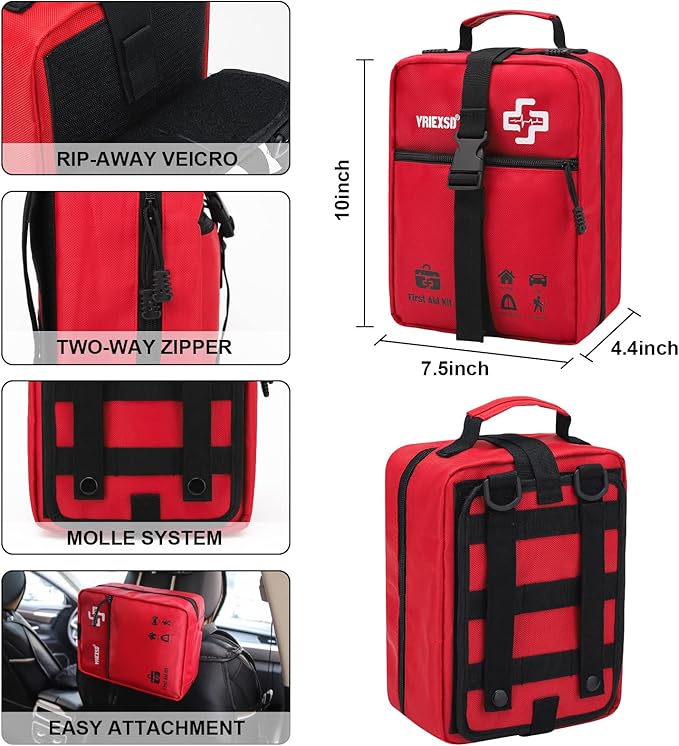 VRIEXSD 400 Piece Large First Aid Kit Premium Emergency Kits for Home, Office, Car, Outdoor, Hiking, Travel, Camping, Survival Medical First Aid Bag, Red