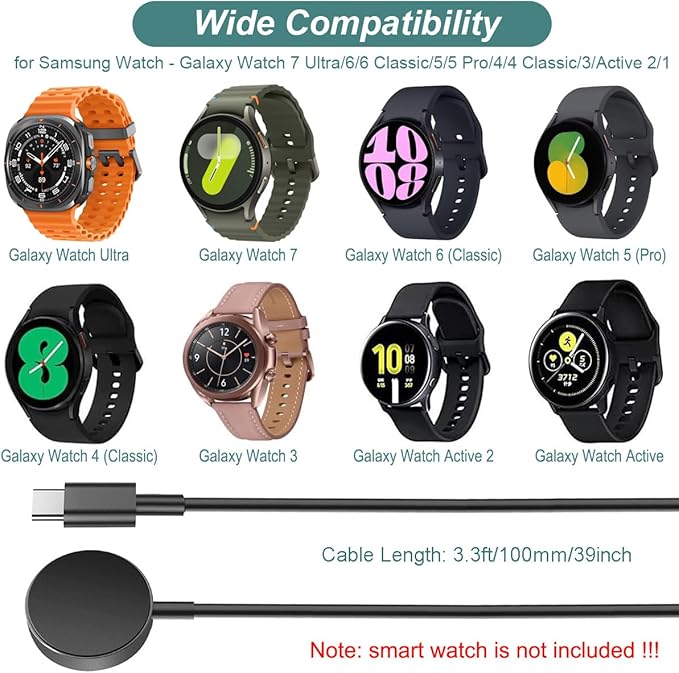 Charger for Galaxy Watch 4/3/Active 2, Replacement Charging Cable for Samsung Watch 4/3/Active 2 Smartwatch