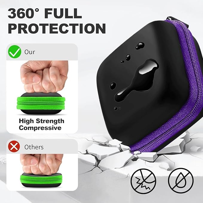 2Pack Square Earbud Case Portable EVA Carrying Case Storage Bag Cell Phone Accessories Organizer with Carabiner for Earphone, Earbud, Earpieces, SD Memory Card, Camera Chips-Purple/Green