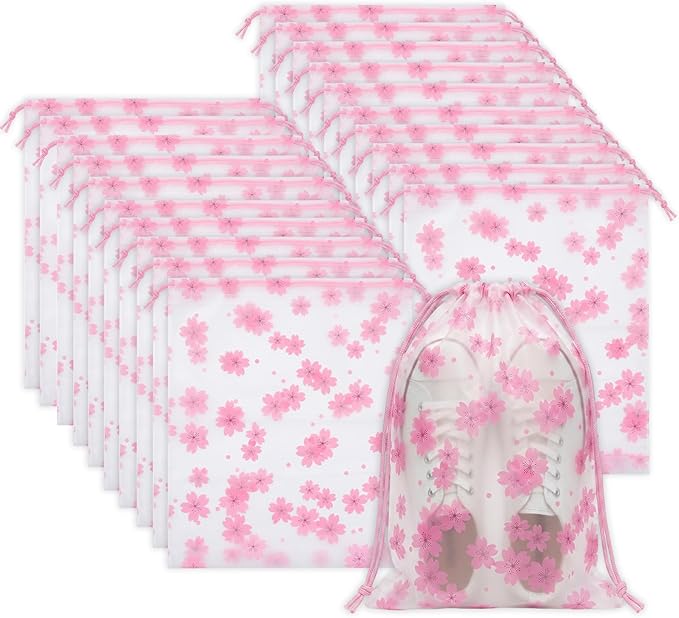 Shoe Bags for Travel, Travel Shoe Bags for Packing, Large Waterproof Portable Drawstring Travel Shoe Storage Bag Travel Essentials Women for and Men (Flowers)