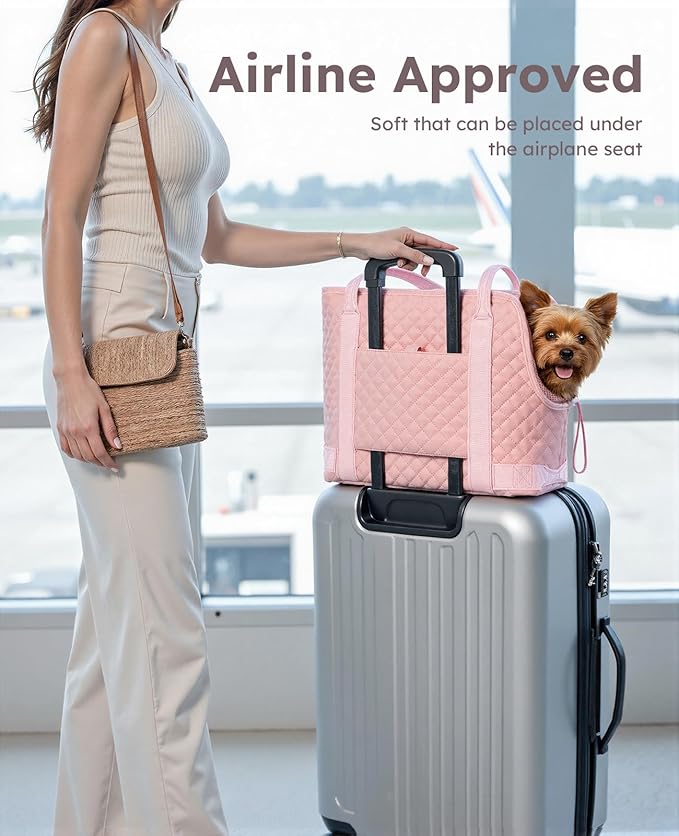 Pecute Dog Purse Carrier, Dog Carrier with Pockets for Small Dogs, Fits Dogs 5 lbs to 9 lbs, Cat and Puppies Tote Bag, Outing, Travel, Vet, Pink