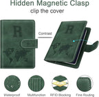 Personalized R Passport Holder Cover Initial Letter Travel Wallet RFID Blocking Passport Cover Credit Card Holder Case Passport Book Holders for Women and Men, Pine Green-R