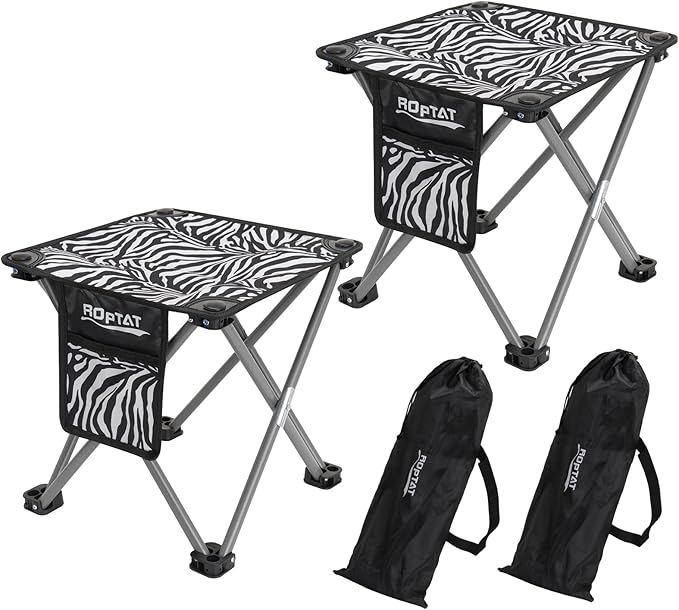 Roptat 2 Pack Camping Stool with Carry Bag (Zebra)