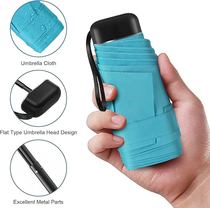 Compact Travel Umbrella with Case - Mini Umbrella for Purse, Small Lightweight &Tiny Design Perfect for Parasol Outdoor Sun&Rain Umbrellas