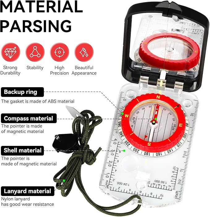 Compass Hiking Survival, Wilderness Survival Compass for Kids- Magnetic Gear Set Navigation Map- Backpacking Camping Hunting Survival