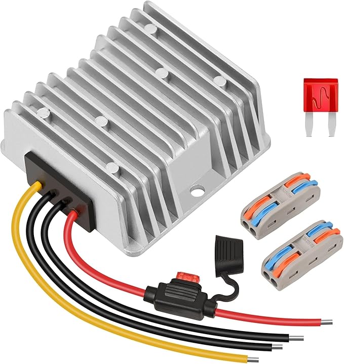 10A 120W Golf Cart DC 18V 20V 24V 36V 48V Step Down to DC 12V Converter Voltage Regulator Reducer Power Buck Converter with Fuse(Inputs 18V-58V to 12V 10A)